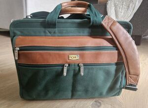 Vintage PORT Messenger Laptop Bag Canvas Leather Crossbody Strap Kelly Green